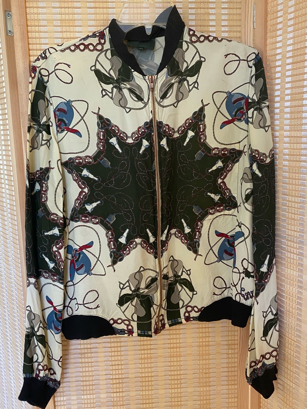 Jean Paul Gaultier Vintage Womens Printed Bomber Jacket in Cream & Dark Green - Picture 1 of 4